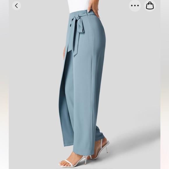 Halara High Waisted Tie Side invisible Zipper Wide Leg Work Pant in Light Blue - Picture 3 of 7